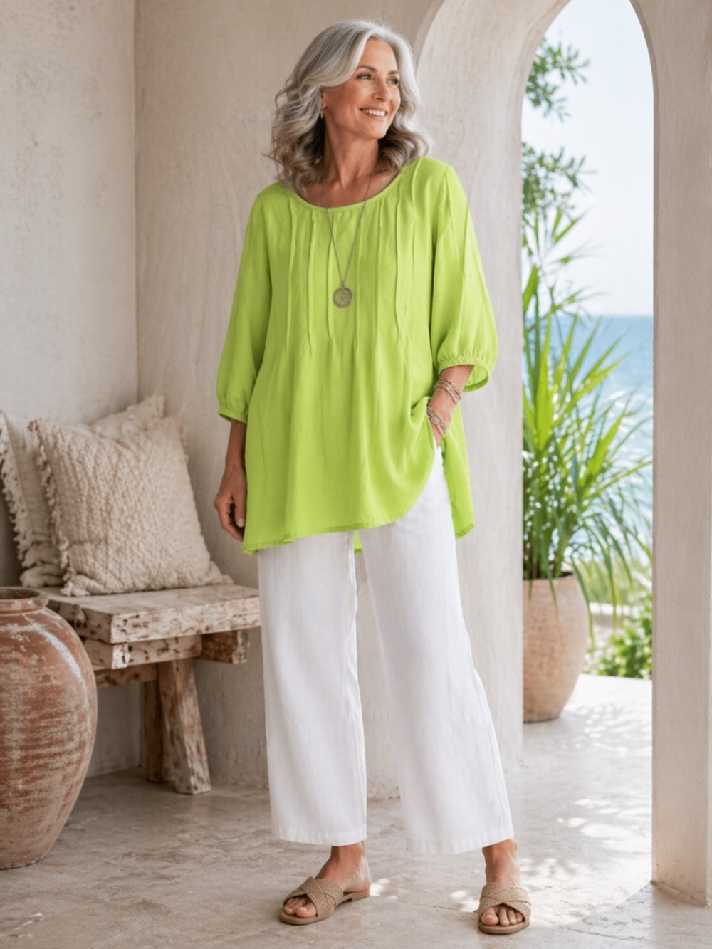 Soft Surroundings Chartreuse Cotton Gauze Tunic Top 2X Boho Lightweight